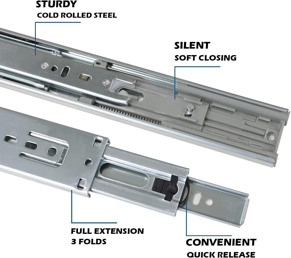 22 inch 100 lb 1 Pack 22" Side Mount Soft Close Full Extension Drawer Slides, Silver