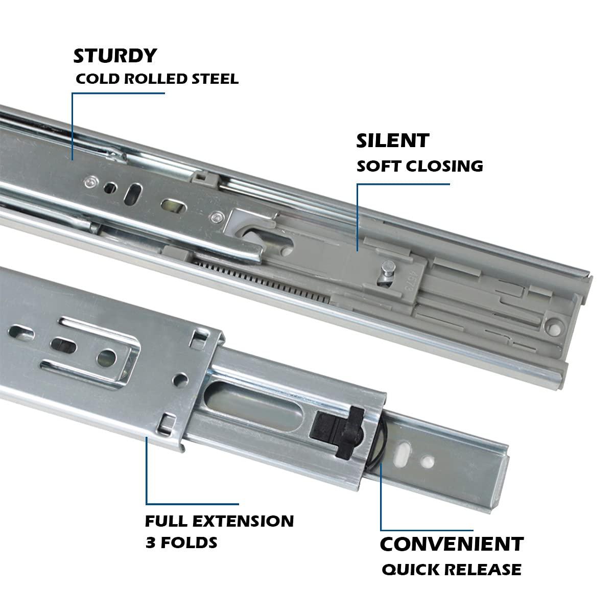 22 inch 100 lb 1 Pack 22" Side Mount Soft Close Full Extension Drawer Slides, Silver
