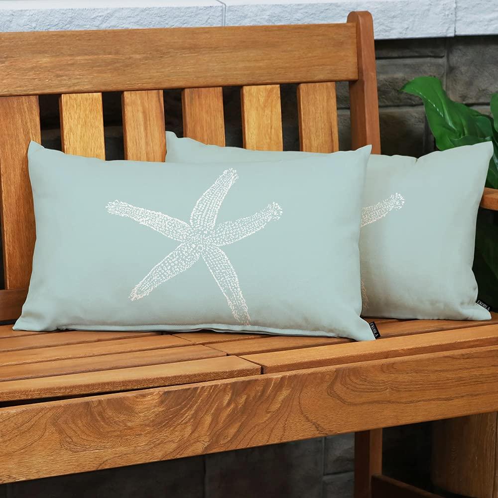 EKOBLA Green Starfish Sea Star Vintage Pastel Sea Foam Blue Fish Decorative Pillow Case Throw Pillow Covers Waist Lumbar Cotton Linen Throw Pillow Cases Cushion Cover Rectangular 12x20 Inches