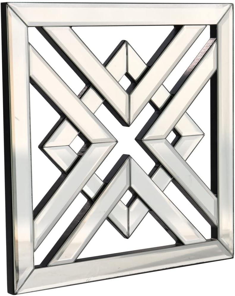 Silver Mirrored Wall Decor 16x16" Modern Fashion DIY Wall-Mounted Mirror X Design Gorgeous Glam Accent Vintage Chic for Room and Home