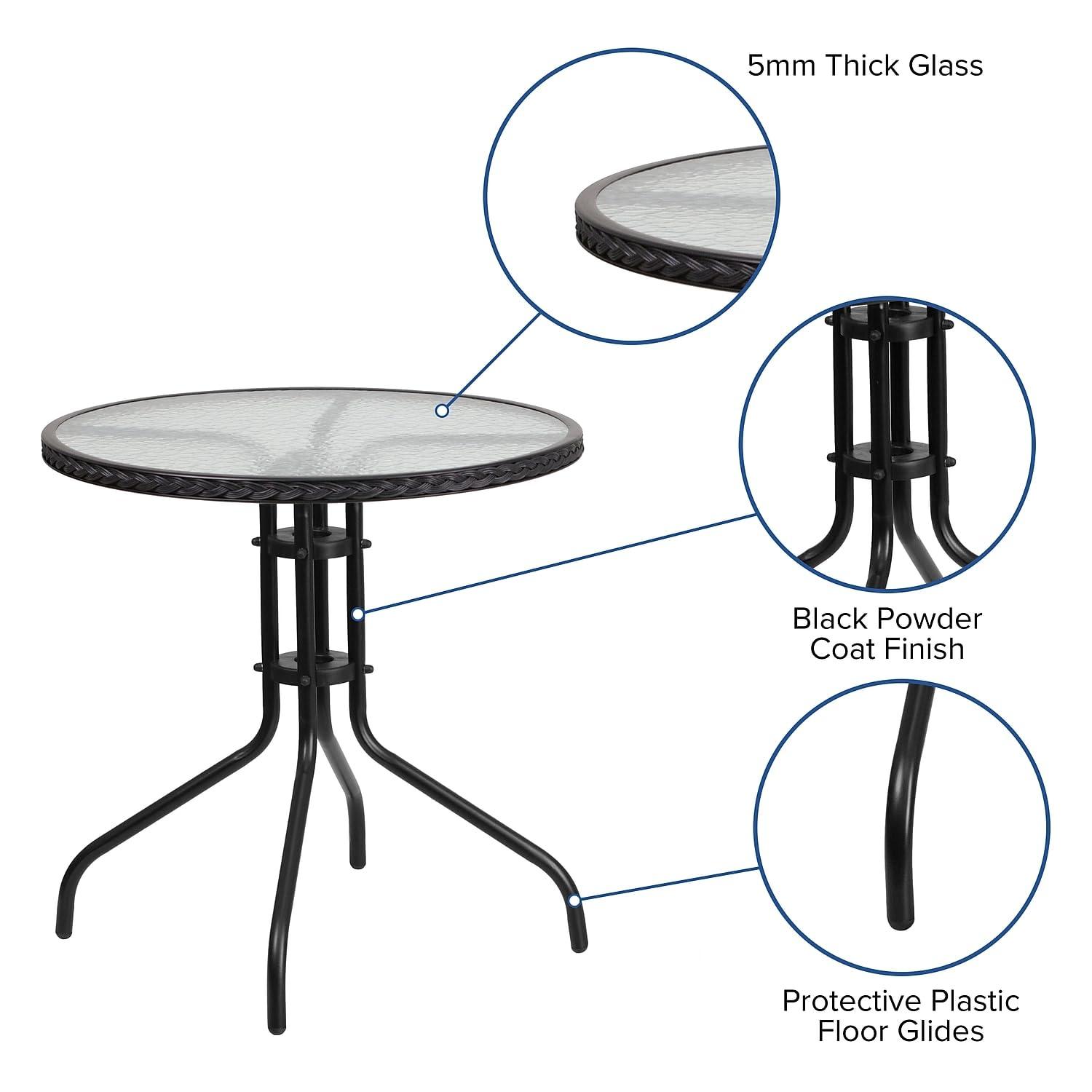Flash Furniture 28'' Round Tempered Glass Metal Table with Black Rattan Edging