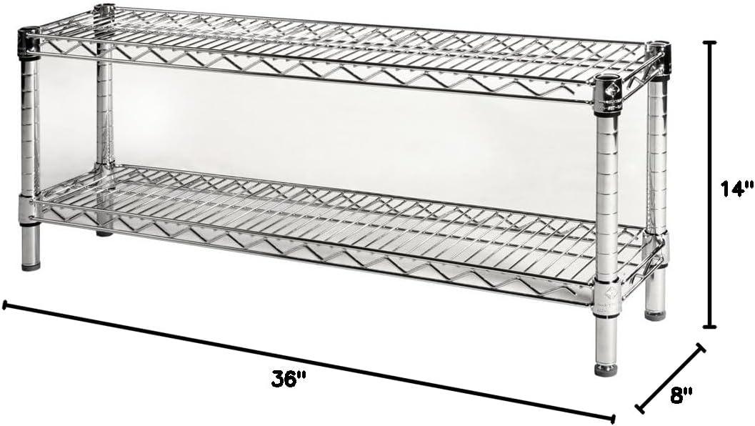 Shelving.com Chrome Wire Shelving with 2 Tier Shelves - 8"d x 36"w x 14"h
