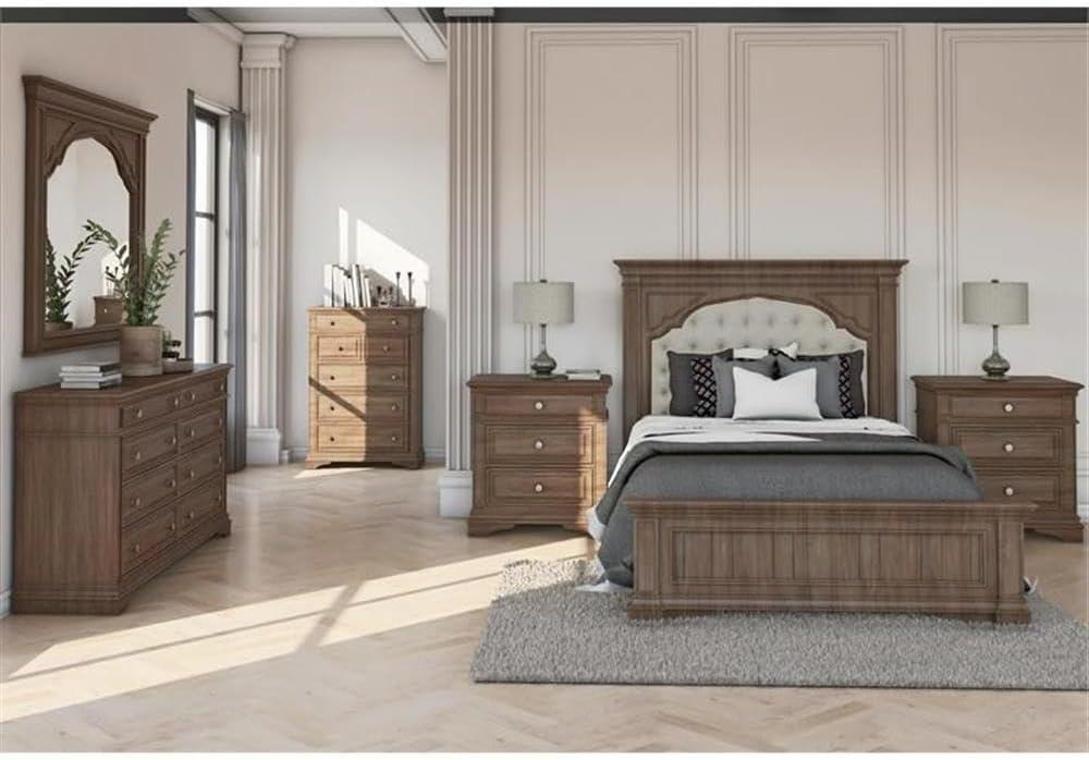 Bowery Hill Queen Size Panel Bed in Upholstered in Gray - Easy Assembly