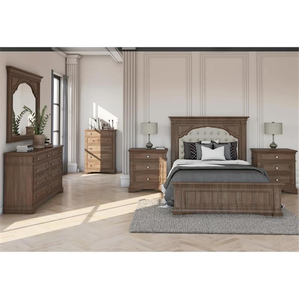 Bowery Hill Queen Size Panel Bed in Upholstered in Gray - Easy Assembly