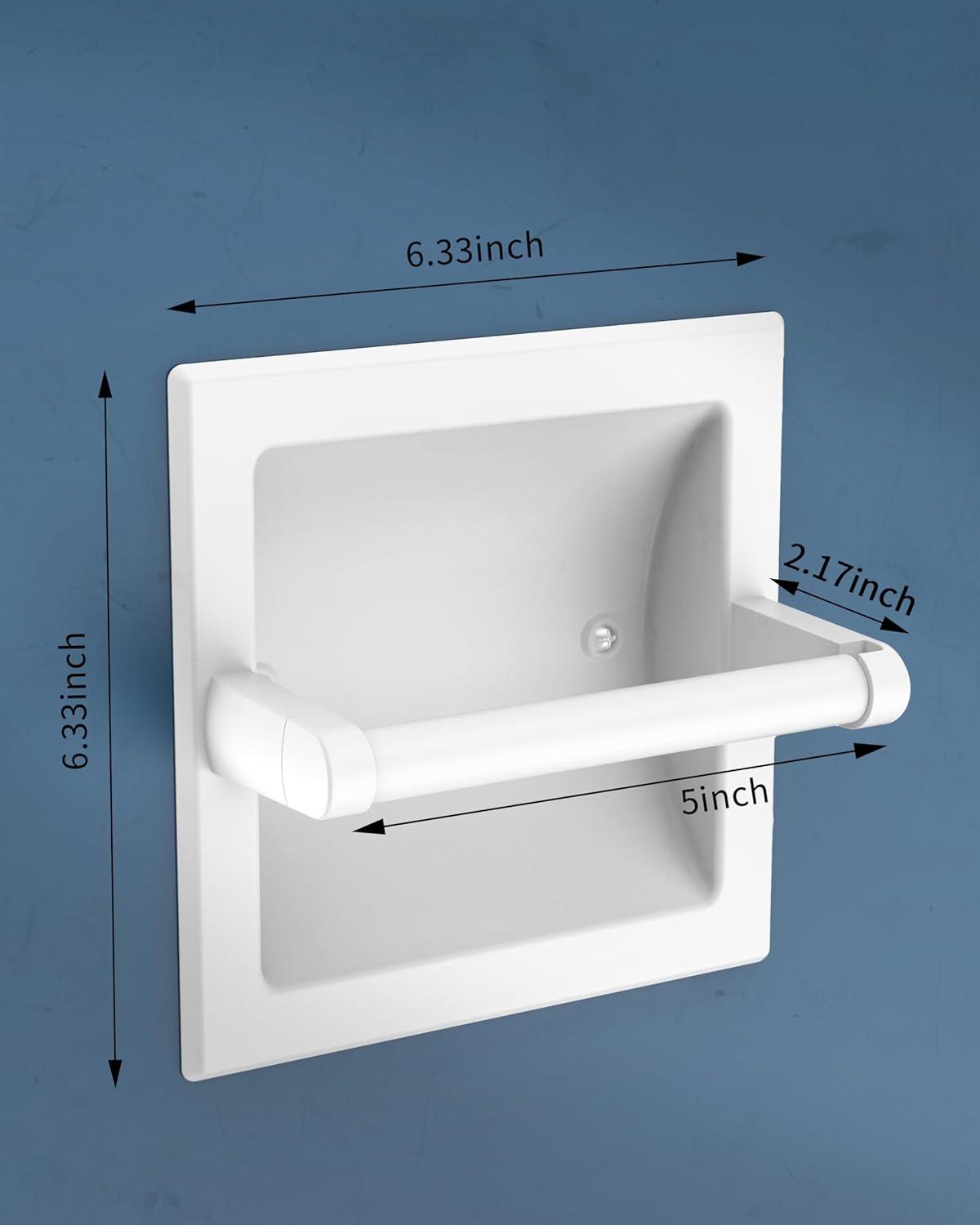 White Toilet Paper Holder Wall Mount, Bathroom Toilet Paper Holder White includes Rear Mounting Bracket, Recessed Toilet Paper Holder Spring Rod, White Toilet Paper Roll Holder