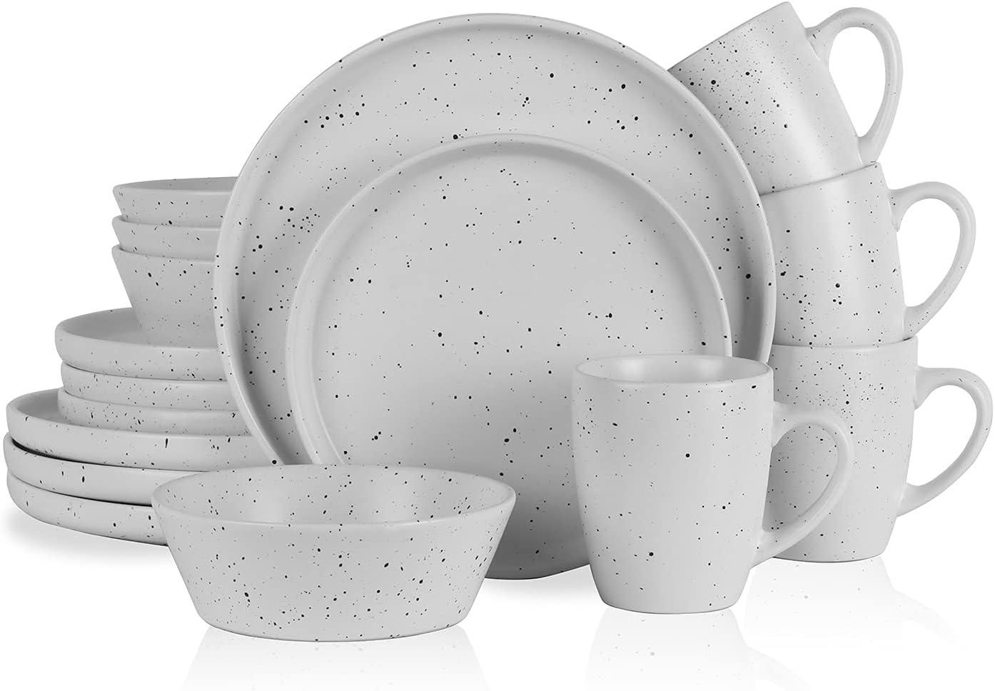 White Ceramic 16-Piece Speckled Dinnerware Set, Service for 4