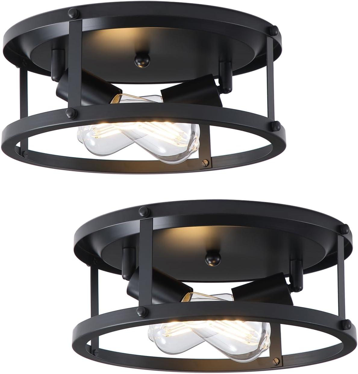 Matte Black Farmhouse Flush Mount Ceiling Light Set