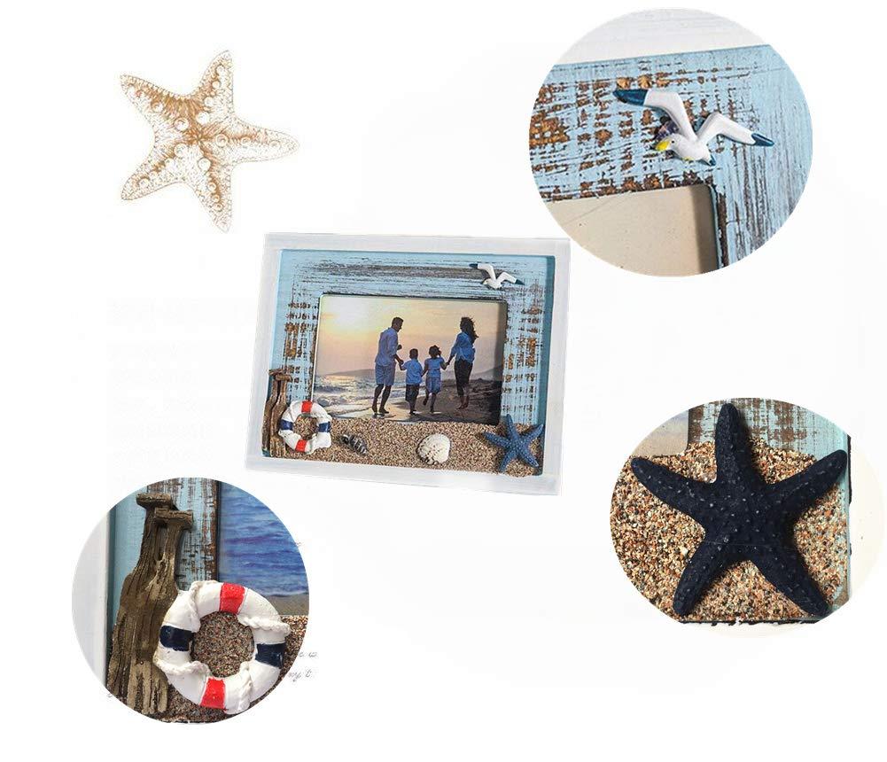 MUAMAX Beach Picture Frames 4 x 6 Ocean Photo Frame 4 by 6 Distressed Wooden Weathered Frames Coastal Frames Nautical Photo Stand Kids Gifts