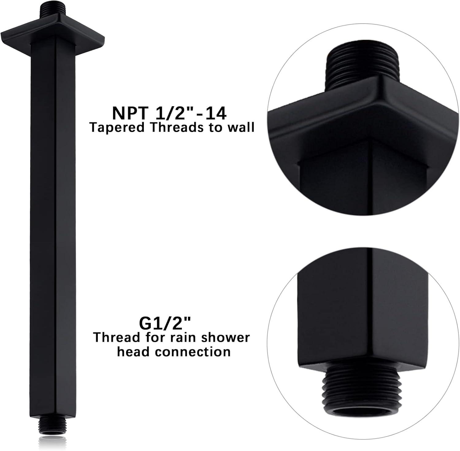 Matte Black 12-Inch Ceiling Mounted Square Shower Arm