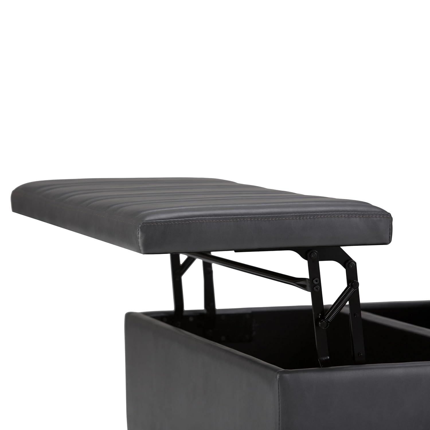 Simpli Home Ellis 36"W Upholstered Square Coffee Table Storage Ottoman with Split Lift Top