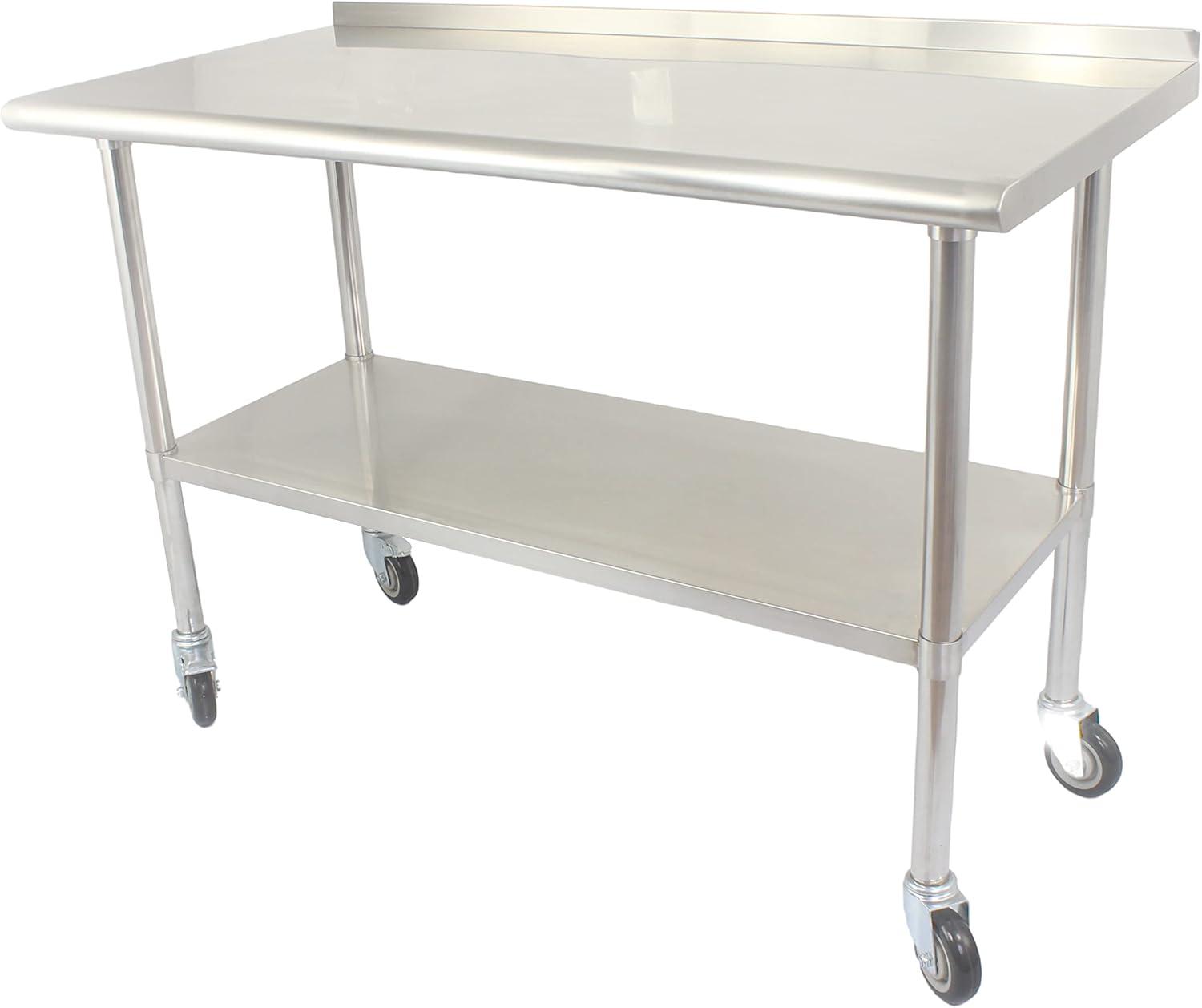 48'' Stainless Steel Kitchen Prep Table with Casters and Undershelf