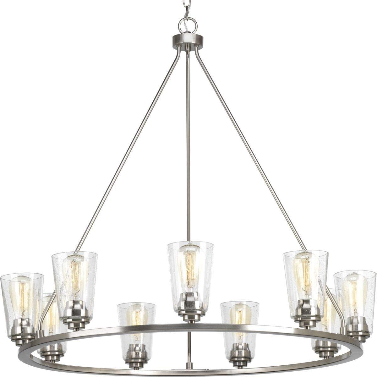 Elegant Brushed Nickel 9-Light Circular Chandelier with Adjustable Chain