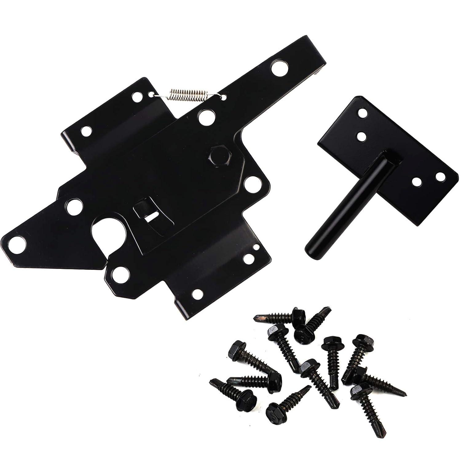 Post Mount Gate Latch for Wooden Fence - Heavy Duty Self Locking Gate Latch Hardware for Pool/Garden Gate Safety Latch, Automatic Fingertip Release Latches for Vinyl/Wood Fence, Black Finish