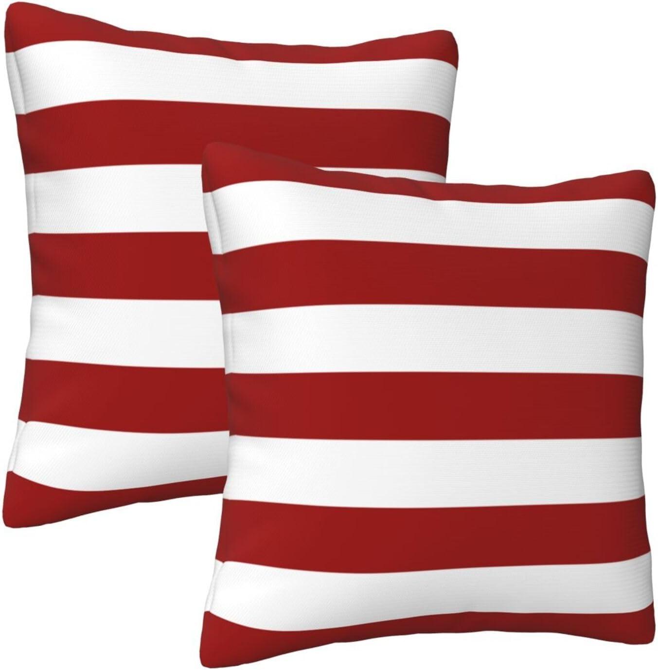 Red and White Stripes Throw Pillow Cover Cushion Modern Farmhouse Pillow Covers 18x18 Inch Soft Pillow Cases Decor for Couch Sofa Living Room Bedroom Outdoor Home Gift Set of 2