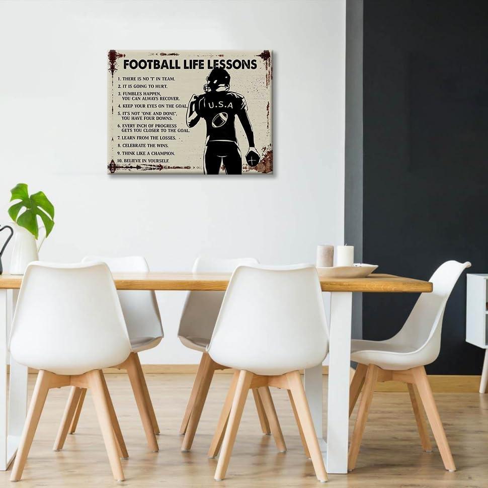 Inspirational Football Quotes Wall Art - Sports Player Boy Pictures, Life Lessons Canvas Painting Prints, Framed for Bedroom, School, Gym - 16"x12"