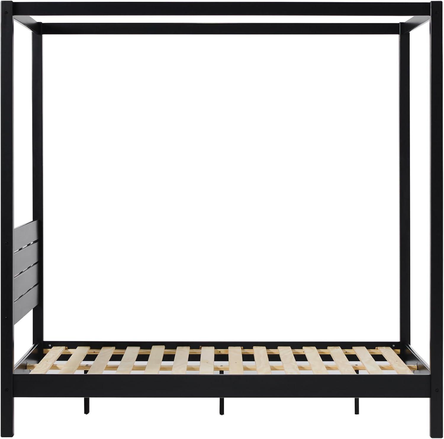 Walker Edison Minimalist Solid Wood Canopy Full Bed, Black
