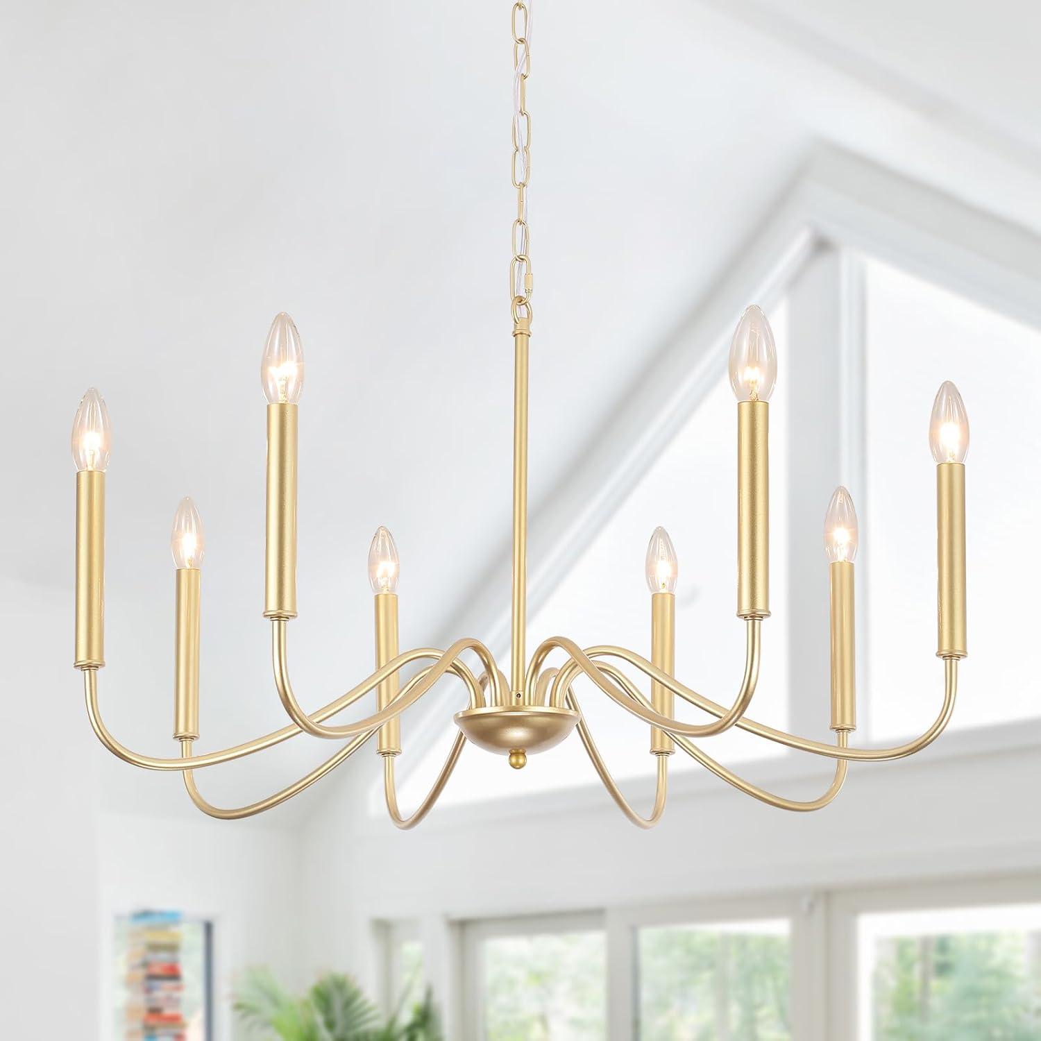Generies Antique Gold Farmhouse Chandelier, 8 Light Rustic Lighting Fixture Modern Industrial Candle Ceiling Light for Dining Room, Bedroom, Foyer, Living Room, Kitchen Island, Entryway