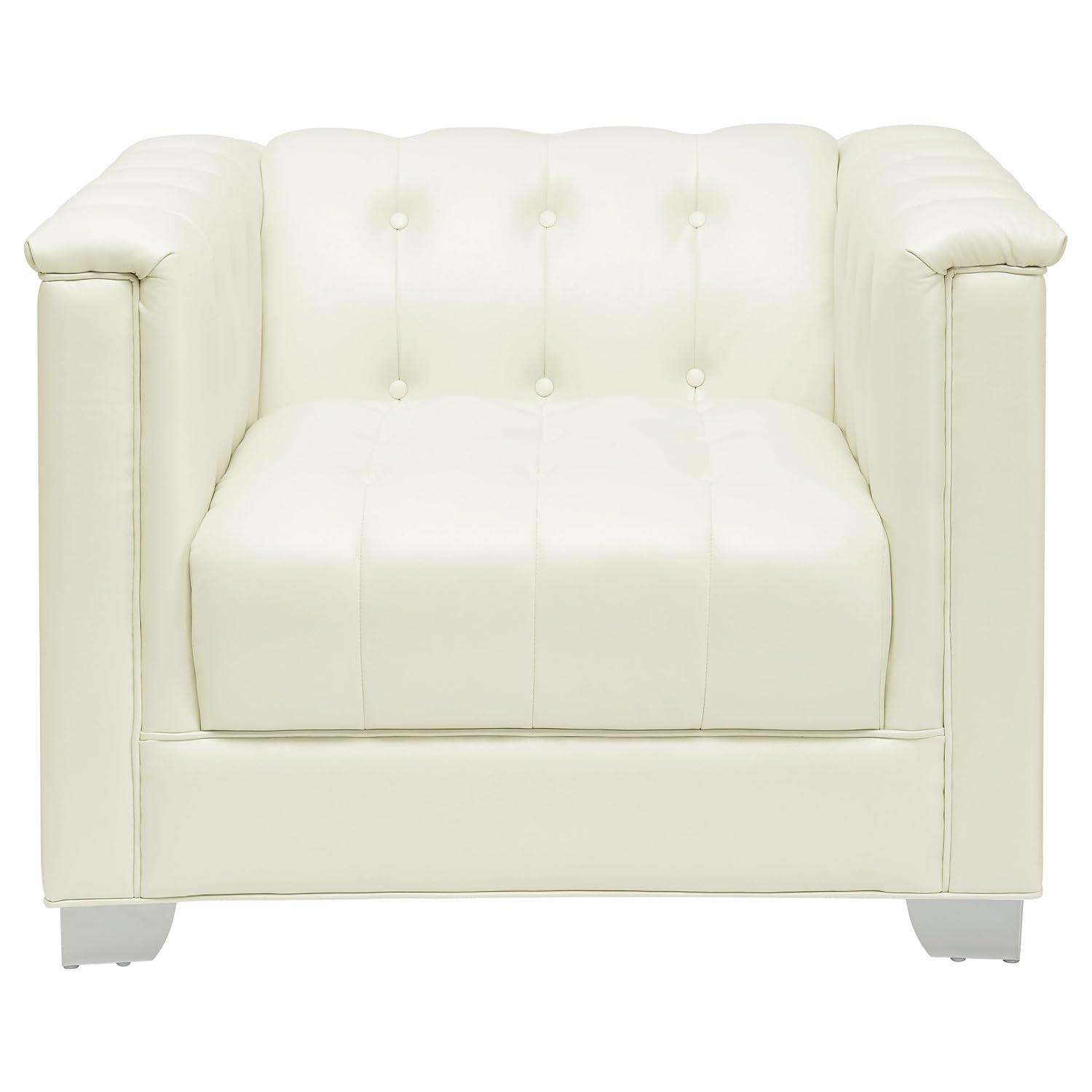 Coaster Company 3 Piece Traditional Faux Leather Living Room Set White