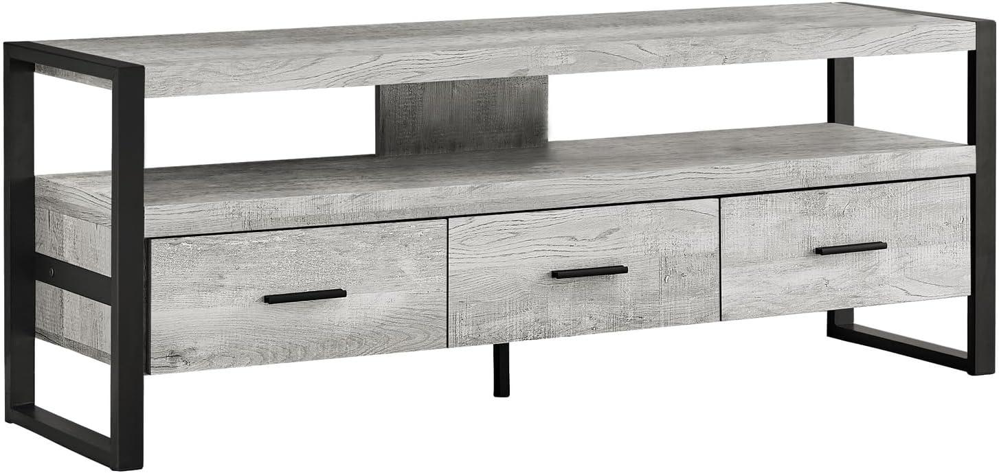 Monarch Specialties Tv Stand 60 Inch Console Media Entertainment Center Storage Drawers Metal Laminate Grey Black Contemporary Modern