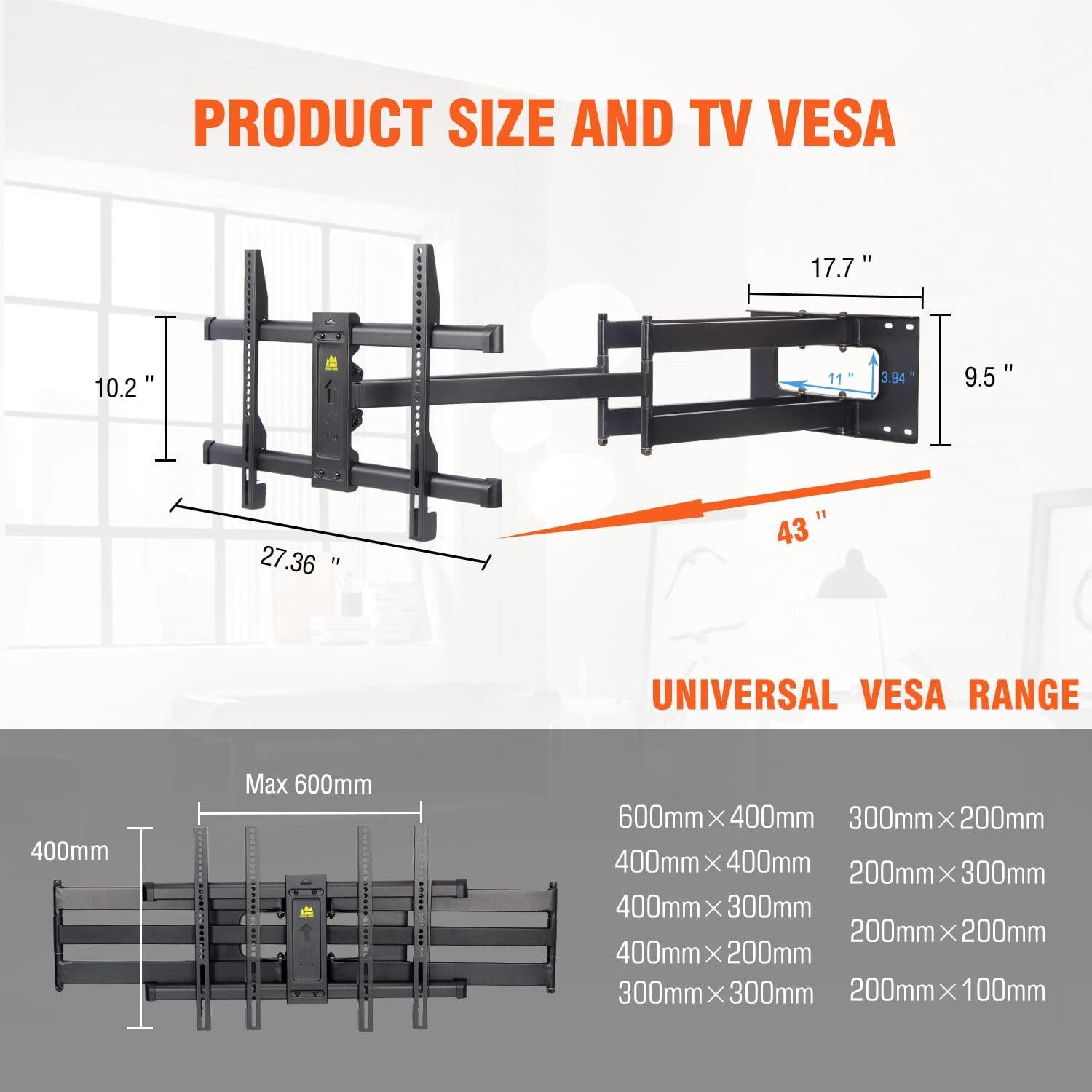 Black Steel Full Motion Long Arm TV Wall Mount