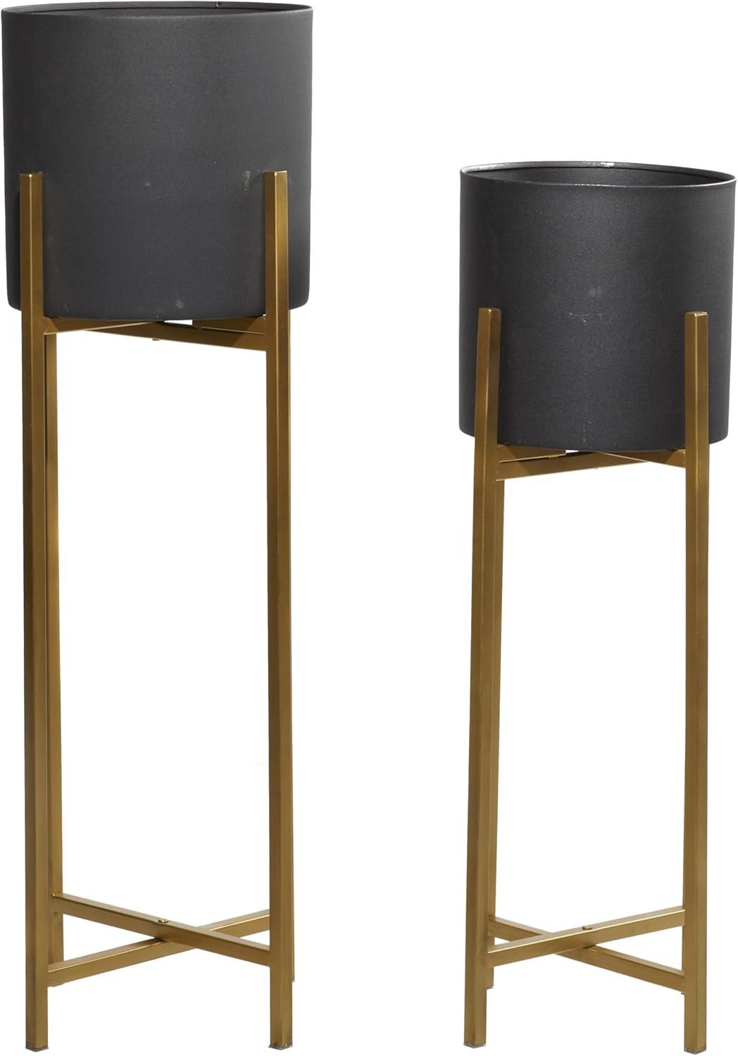 Set of 2 Modern Metallic Metal Planters with Stands Black - Olivia & May