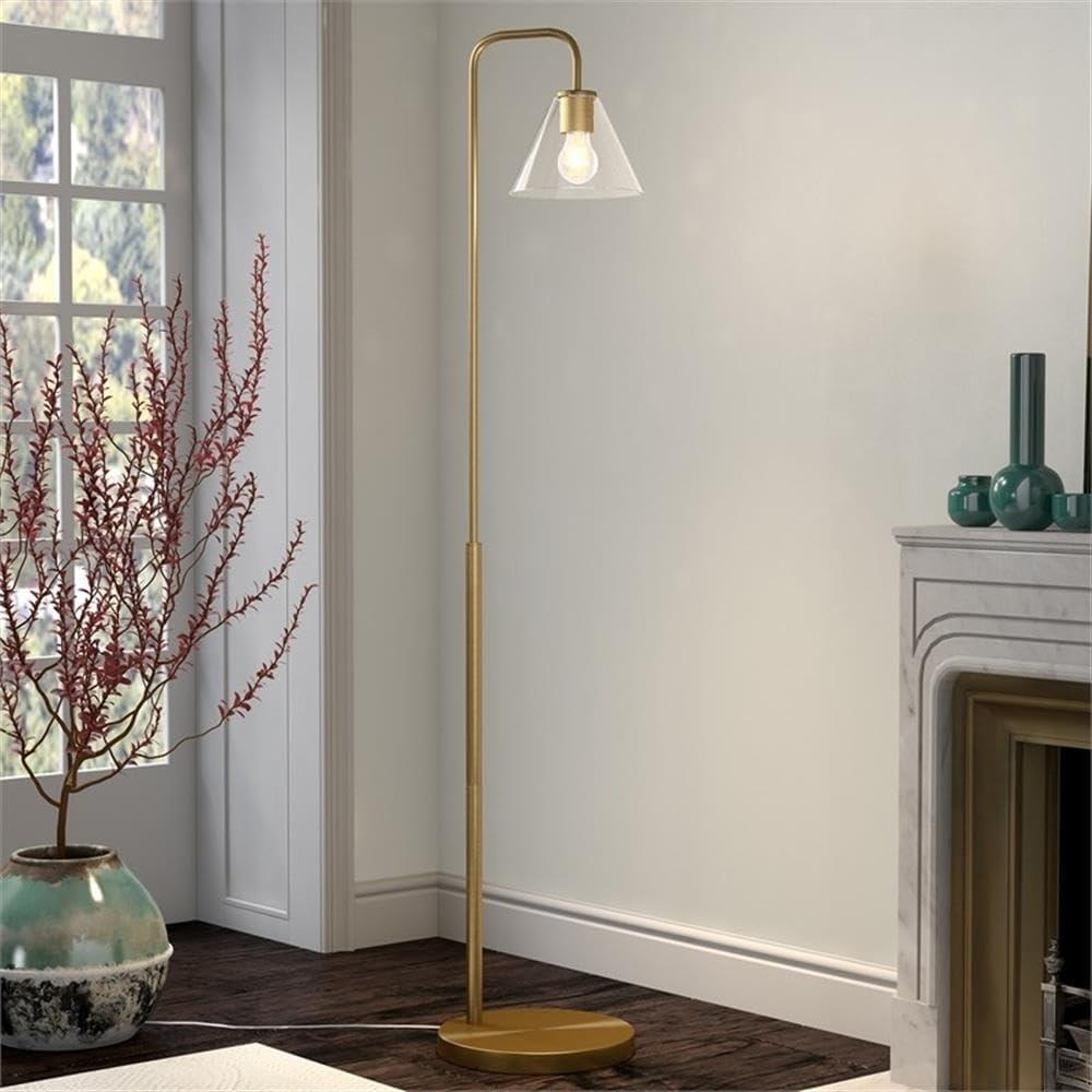 Evelyn&Zoe Henderson Arc Floor Lamp with Glass shade in Brass/Clear