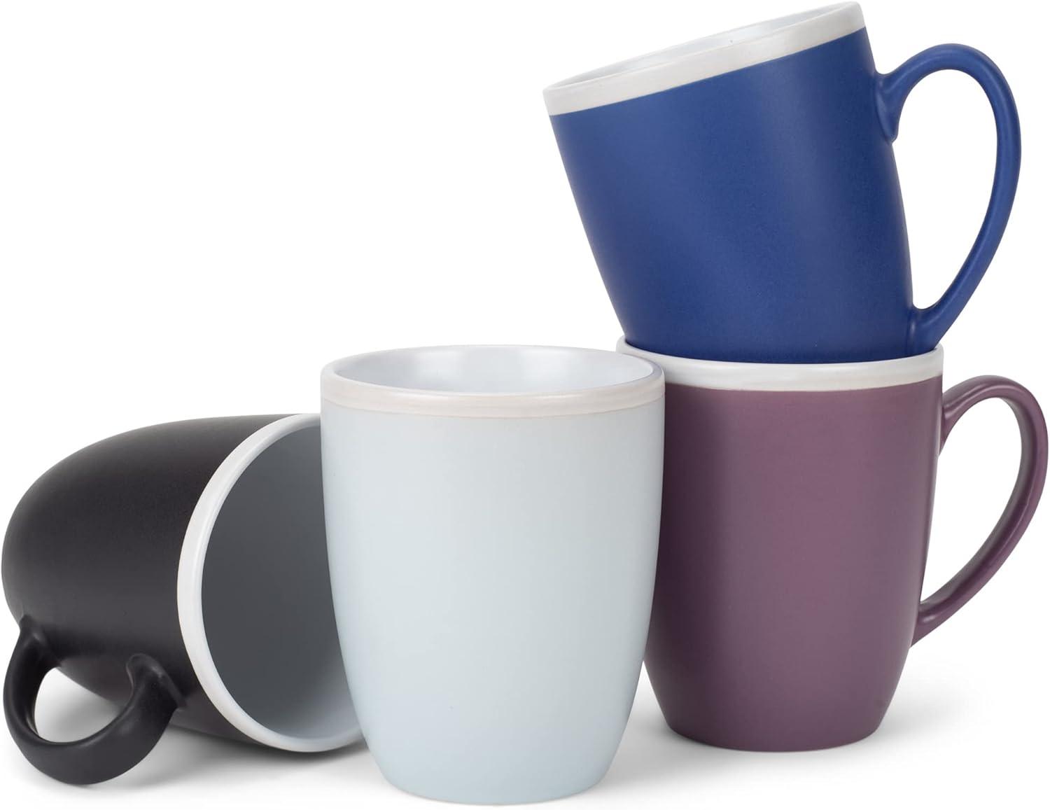 Elanze Designs Solid Color Cool Green Blue Purple 16 ounce Matte Ceramic Mugs Assorted Set of 4