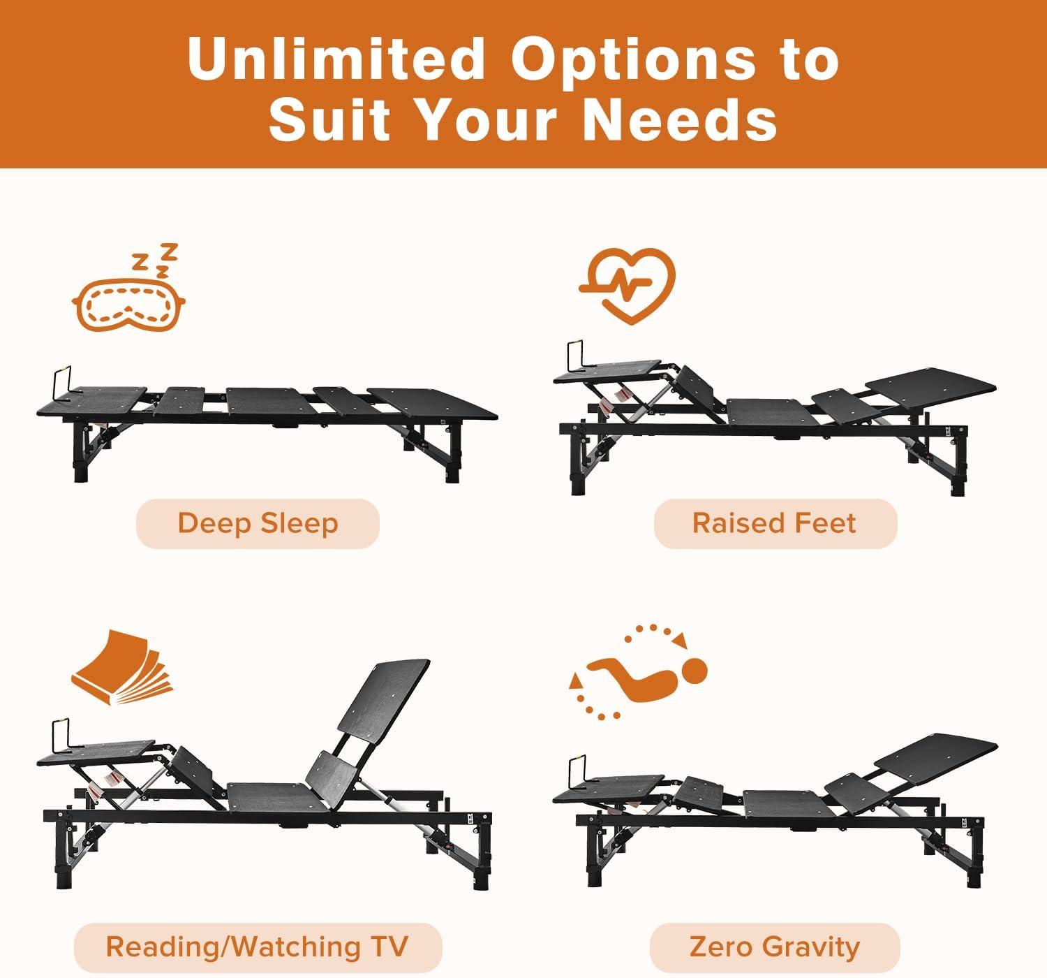 Alwyn Home Adjustable Bed Base Frame Bed Frame With Head And Foot Incline Wireless Remote Zero Gravity Quiet Motor Black Queen