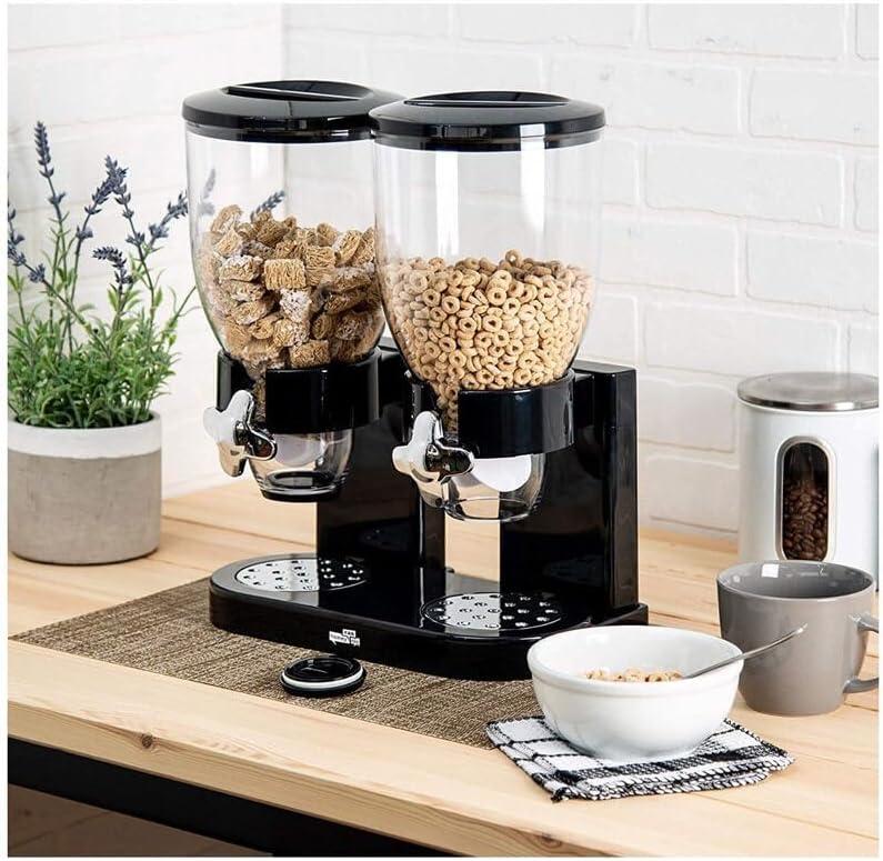 Dual Cereal Dispensers 2L Capacity Each, Storage Countertop Cereal Containers, Dry Food Dispenser with Dual Control, for Nuts Rice Granola