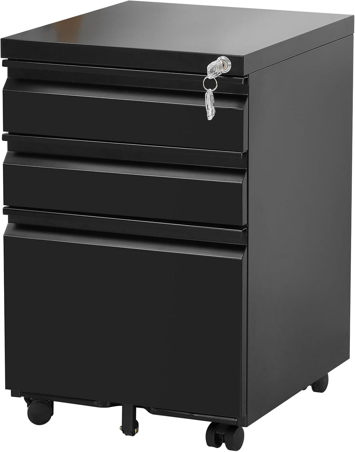 3 Drawer Filing Cabinet, File Cabinets for Home Office, Locking File Cabinet for A4-Size/Letter-Size/Legal-Size,Black