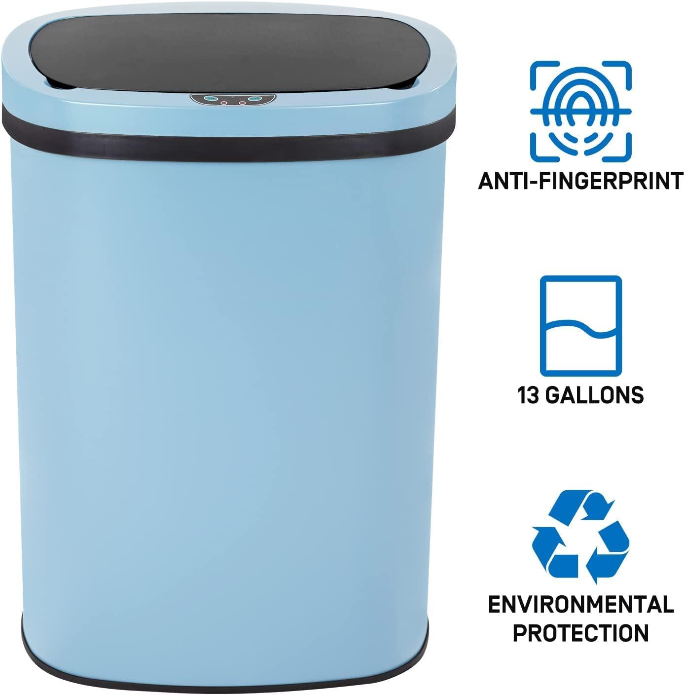 FDW Kitchen Trash Can with Lid, 13 Gallon Automatic Garbage Can for Bathroom Bedroom Home Office 50 Liter Touch Free Stainless Steel Waste Bin,Black