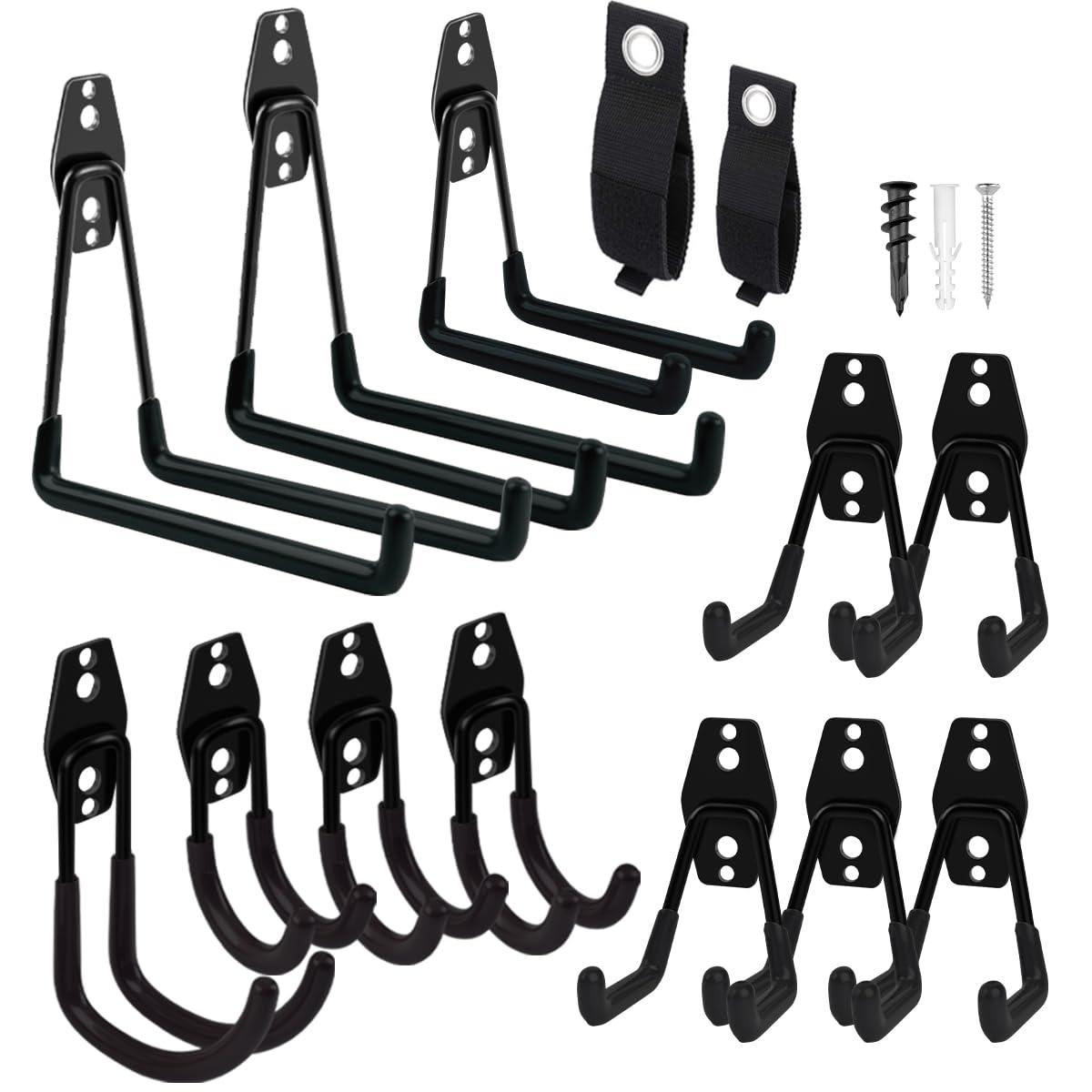 Garage Hooks Heavy Duty 12 Pack Steel Garage Storage Hooks Tool Hangers for Garage Wall Utility Wall Mount Garage Hooks and Hangers with Anti Slip Coating for Garden Tools Ladders Bulky Items
