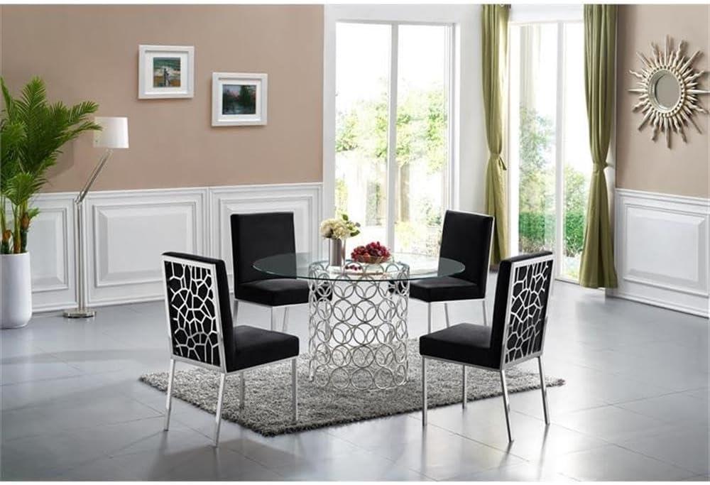 Meridian Furniture Opal Contemporary Glass Dining Table in Chrome