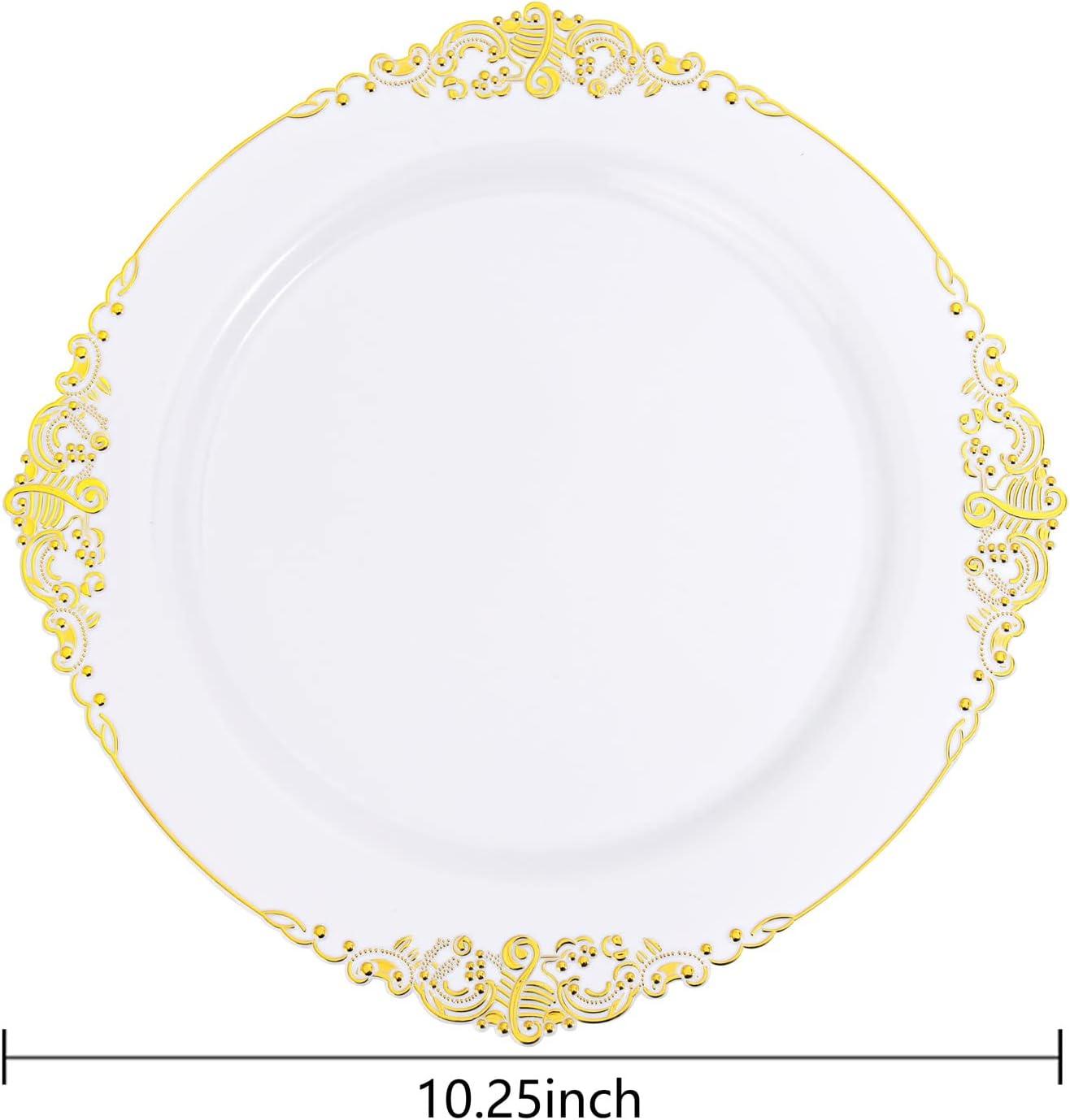 Elegant White and Gold 10.25" Plastic Dinner Plates Set