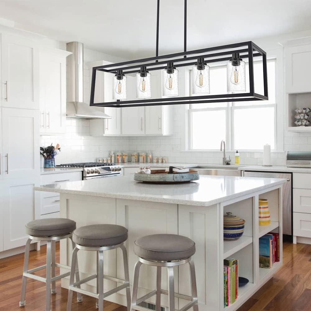 Black 5-Light Kitchen Island Chandelier with Glass Shades