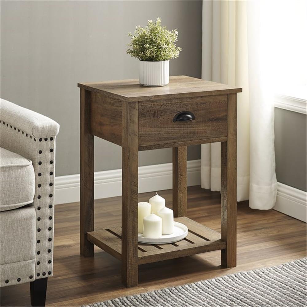 Walker Edison Farmhouse Square Side Accent Table Set Living Room Storage End Table with Storage Door Reclaimed Barnwood, 18 Inch