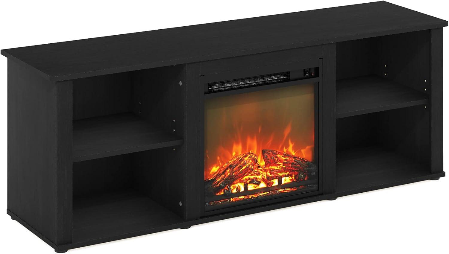 Furinno Classic Fireplace TV Stand Entertainment Console Media Center W/18" Electric Fireplace for TVs up to 60",Americano