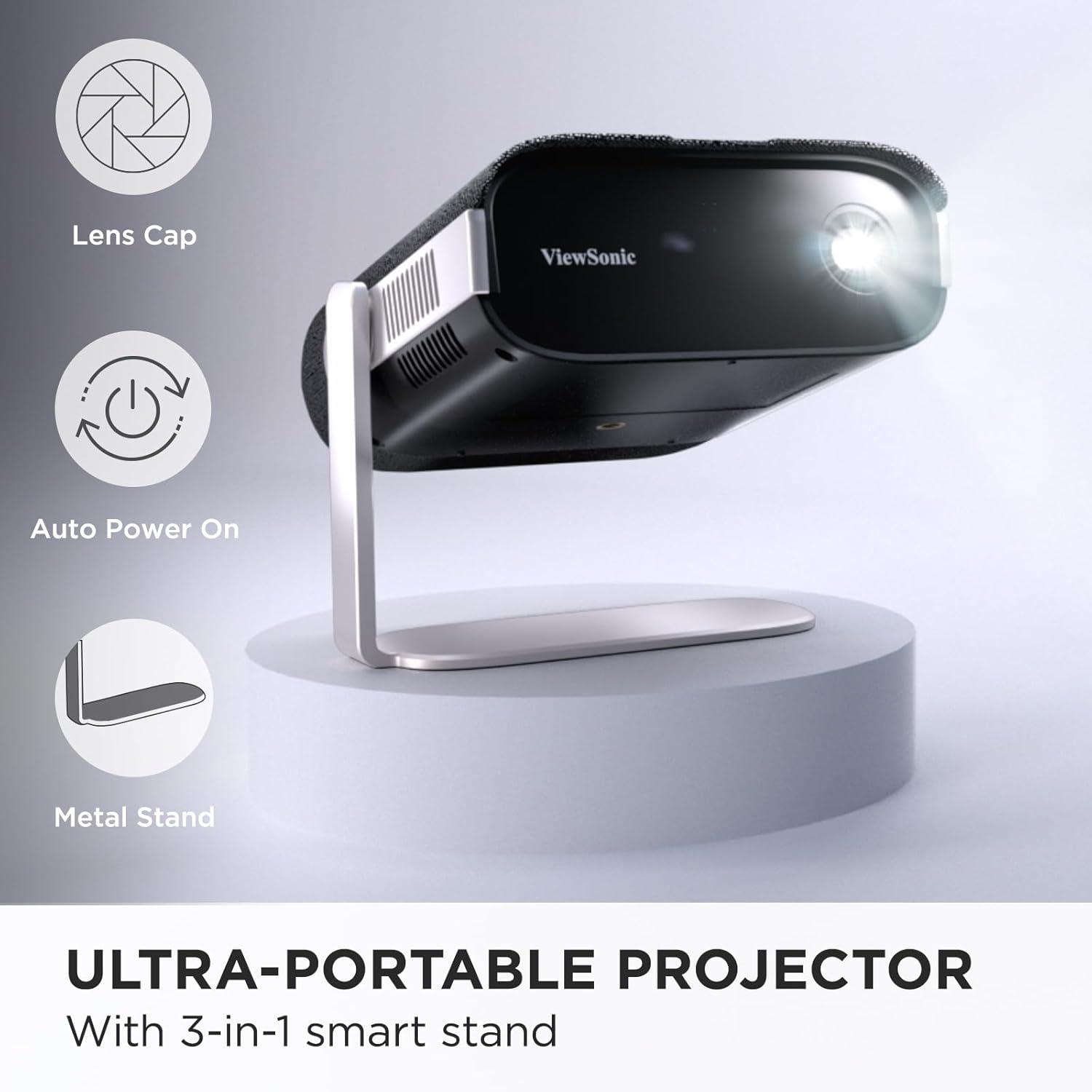 ViewSonic M1X Portable LED Projector with Smart Stand, Harman Kardon Speakers, Built-In Battery, H/V Keystone, 4 Corner Adjustment, Bluetooth, Wi-Fi,