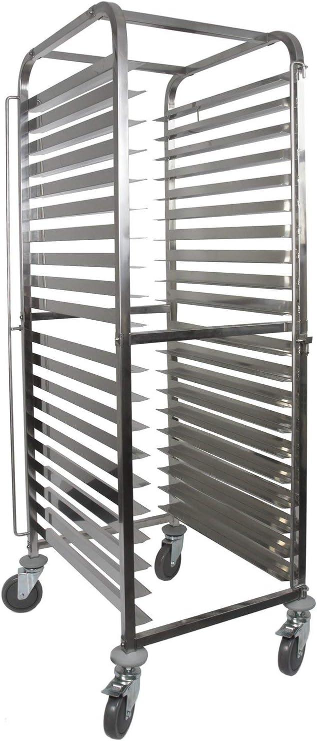 Stainless Steel 20-Tray Front-Load Bakery Rack with Casters