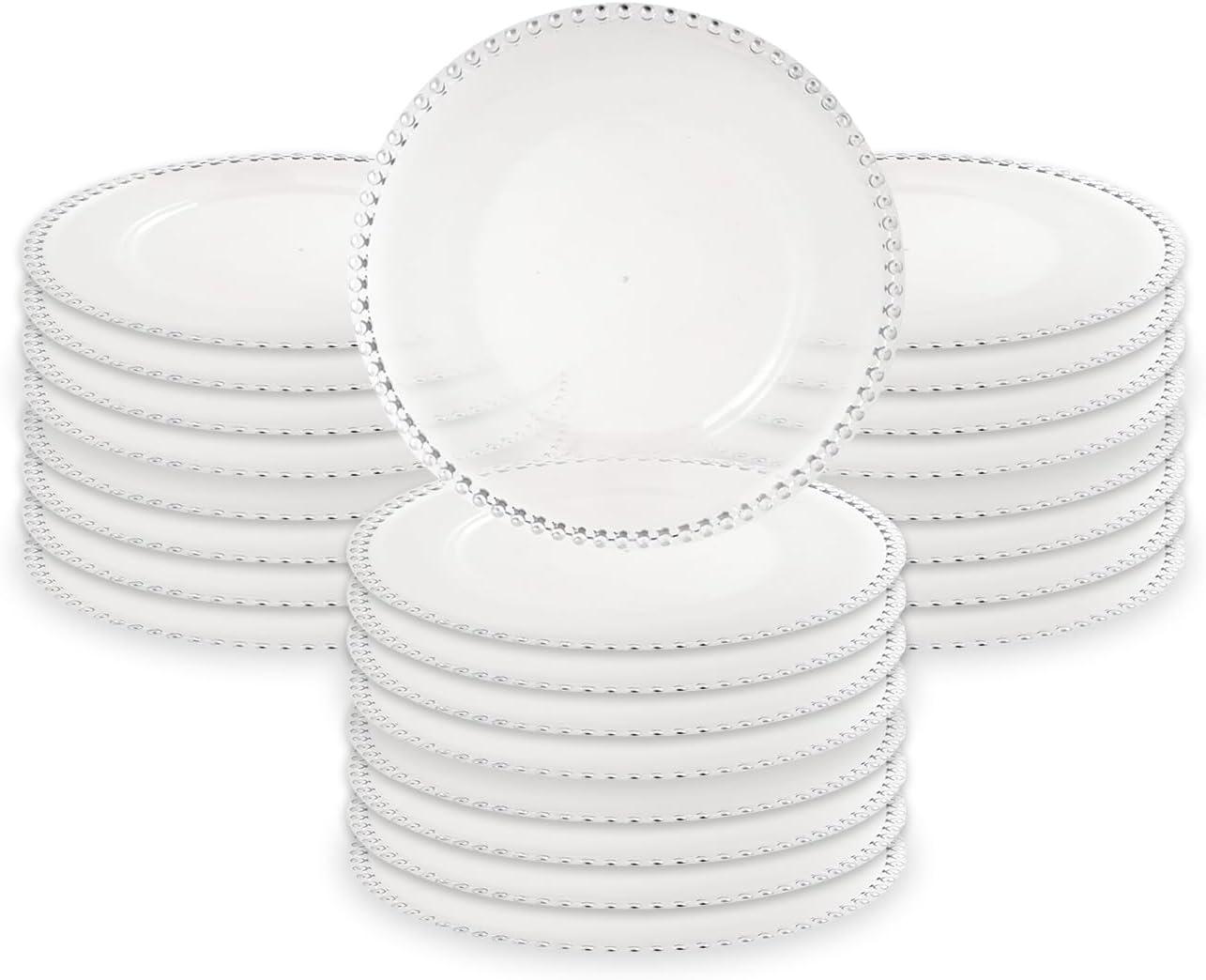 Clear Glass Beaded Round Charger Plates, 13 Inch, Set of 8