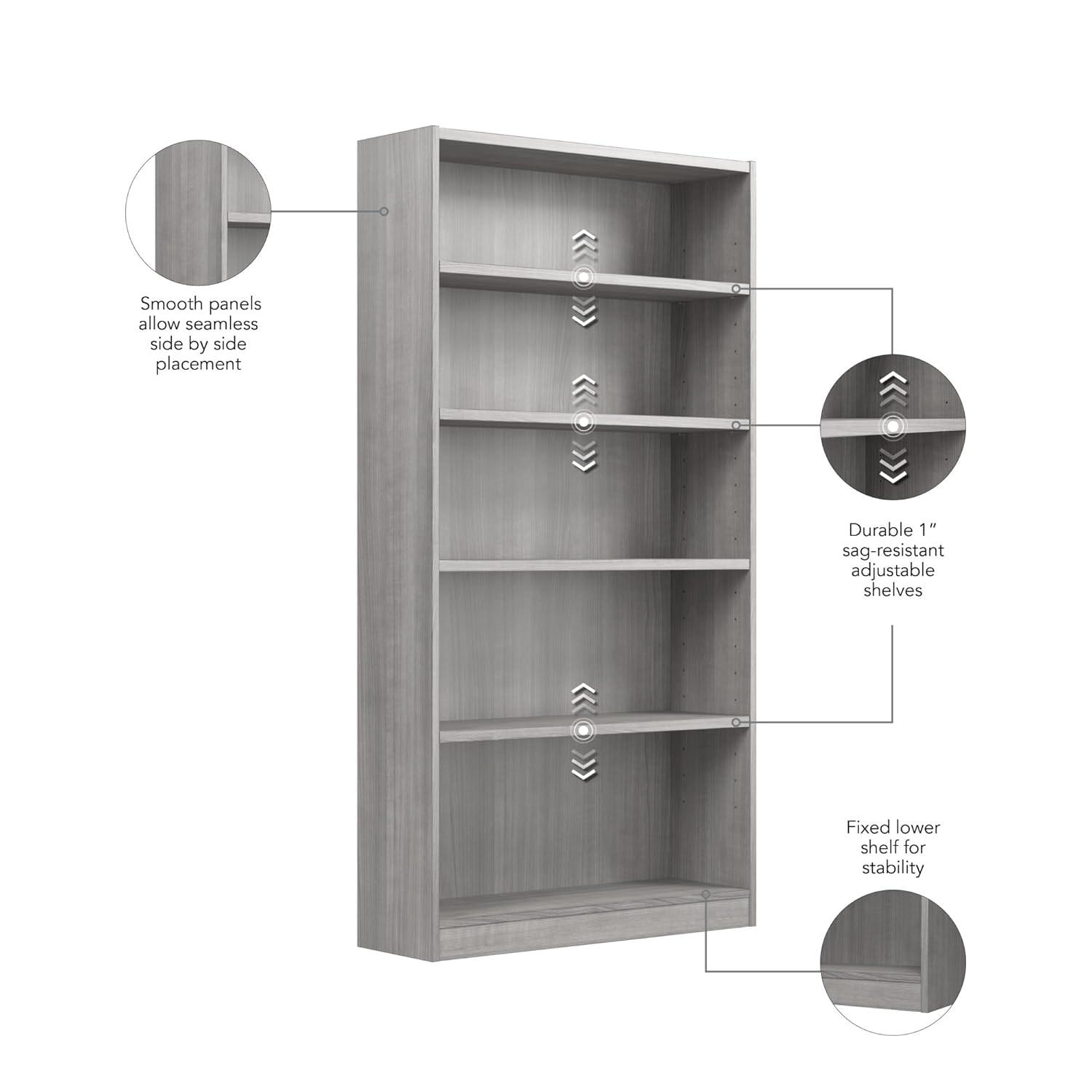 Bowery Hill 5 Shelf Tall Bookcase in Modern Gray - Engineered Wood