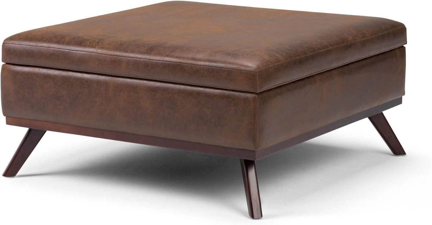 Owen Distressed Chestnut Brown Faux Leather Square Storage Ottoman