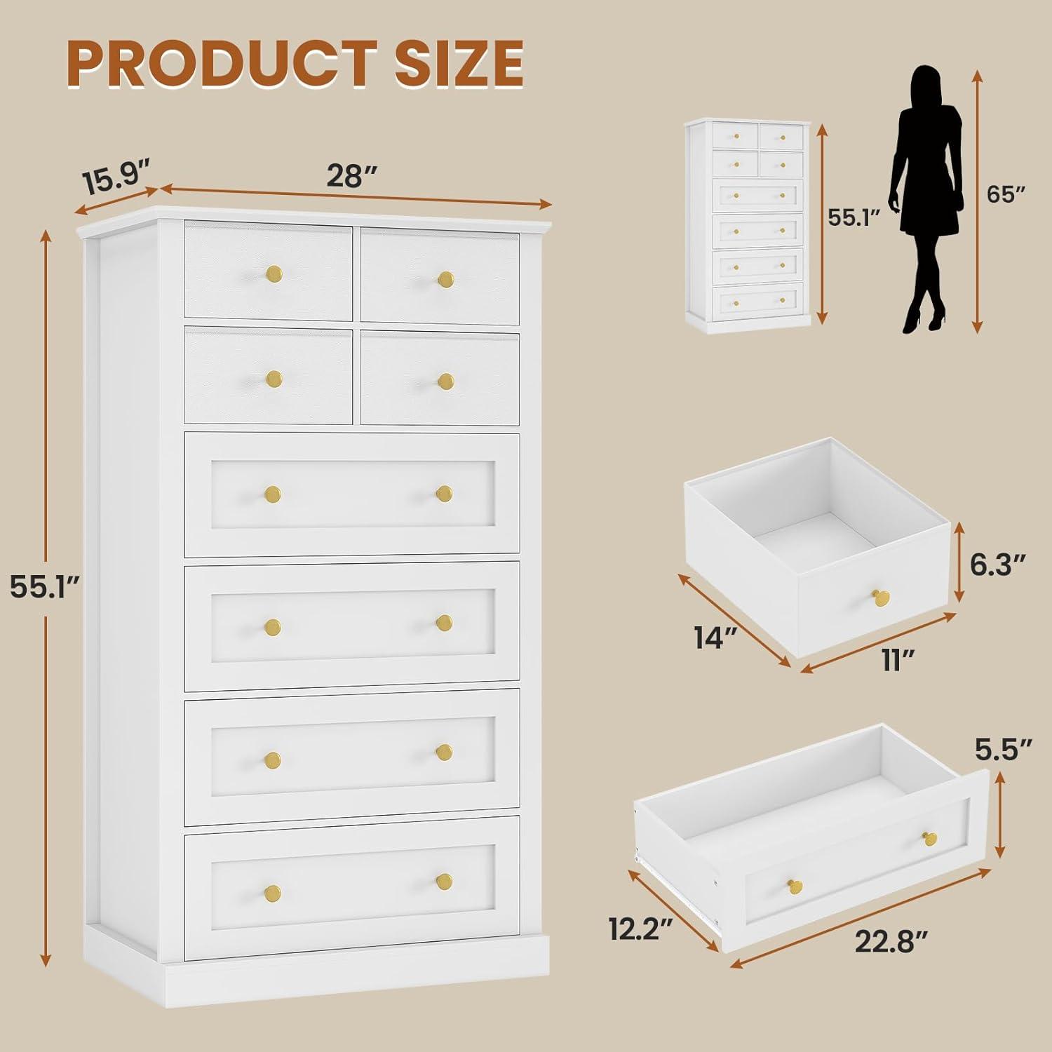 Winston Porter 8 Drawers Tall Dresser For Bedroom, Tall Dressers And Chest Of Drawers, Vertical Chest Of Drawers Dresser For Bedroom