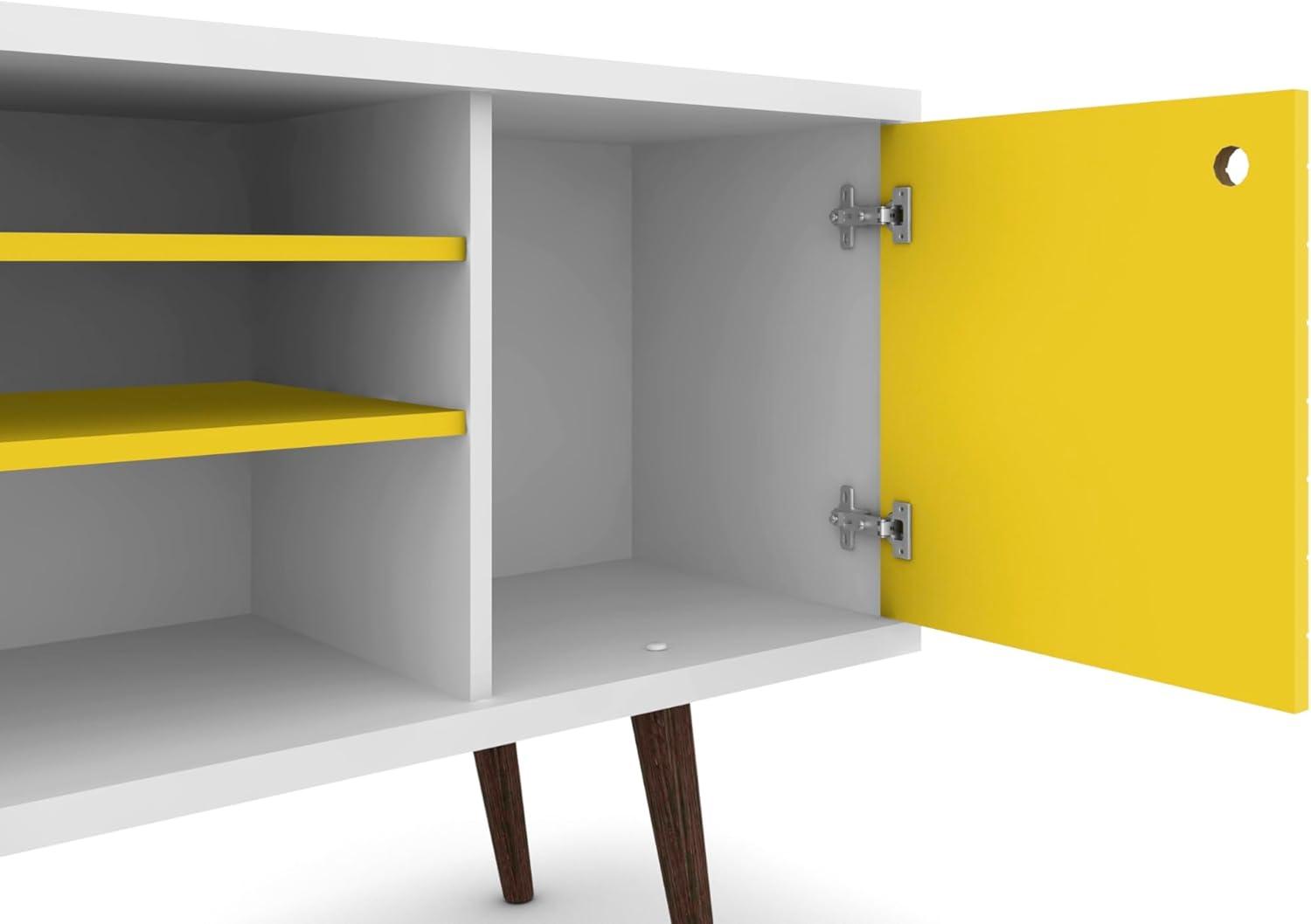 Manhattan Comfort Liberty 53" Mid Century Modern TV Stand Table, White/Yellow