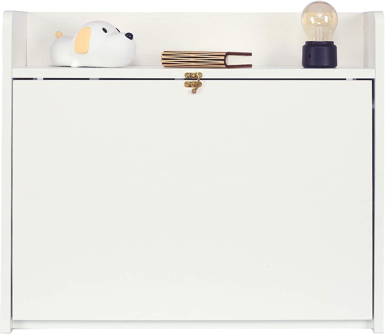 White Wall Mounted Foldable Desk with Storage Compartments