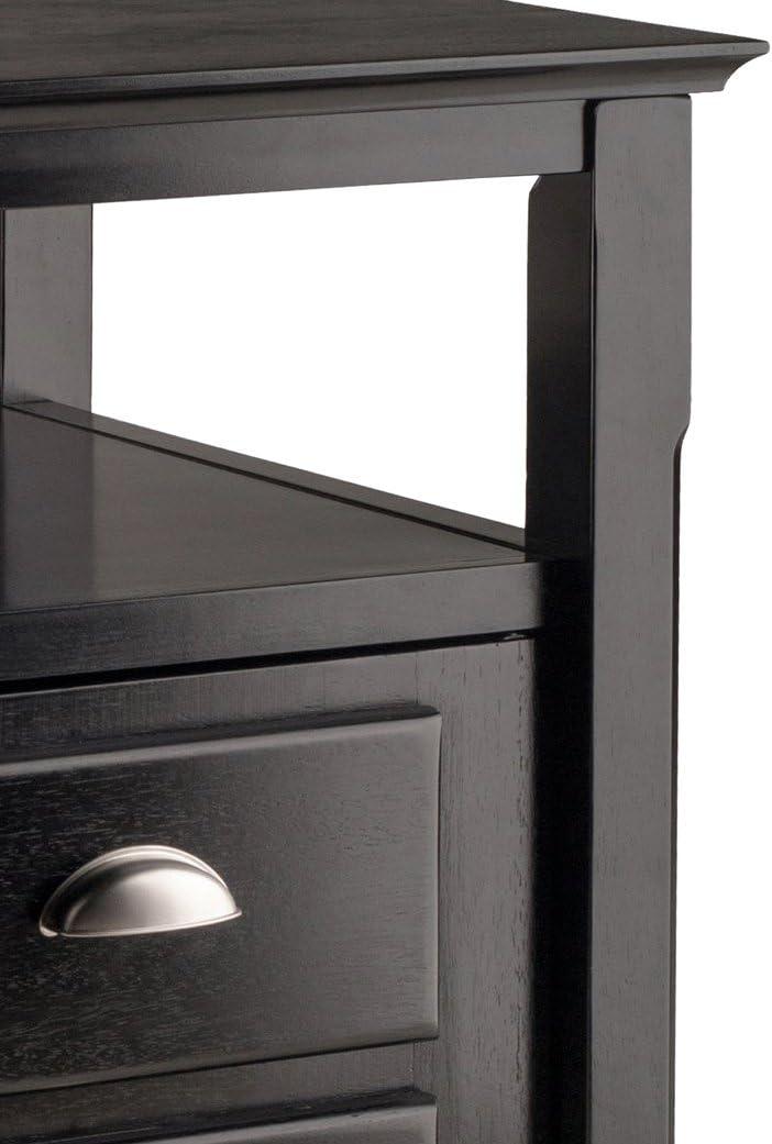 Transitional Black Solid Wood 2-Drawer Night Stand