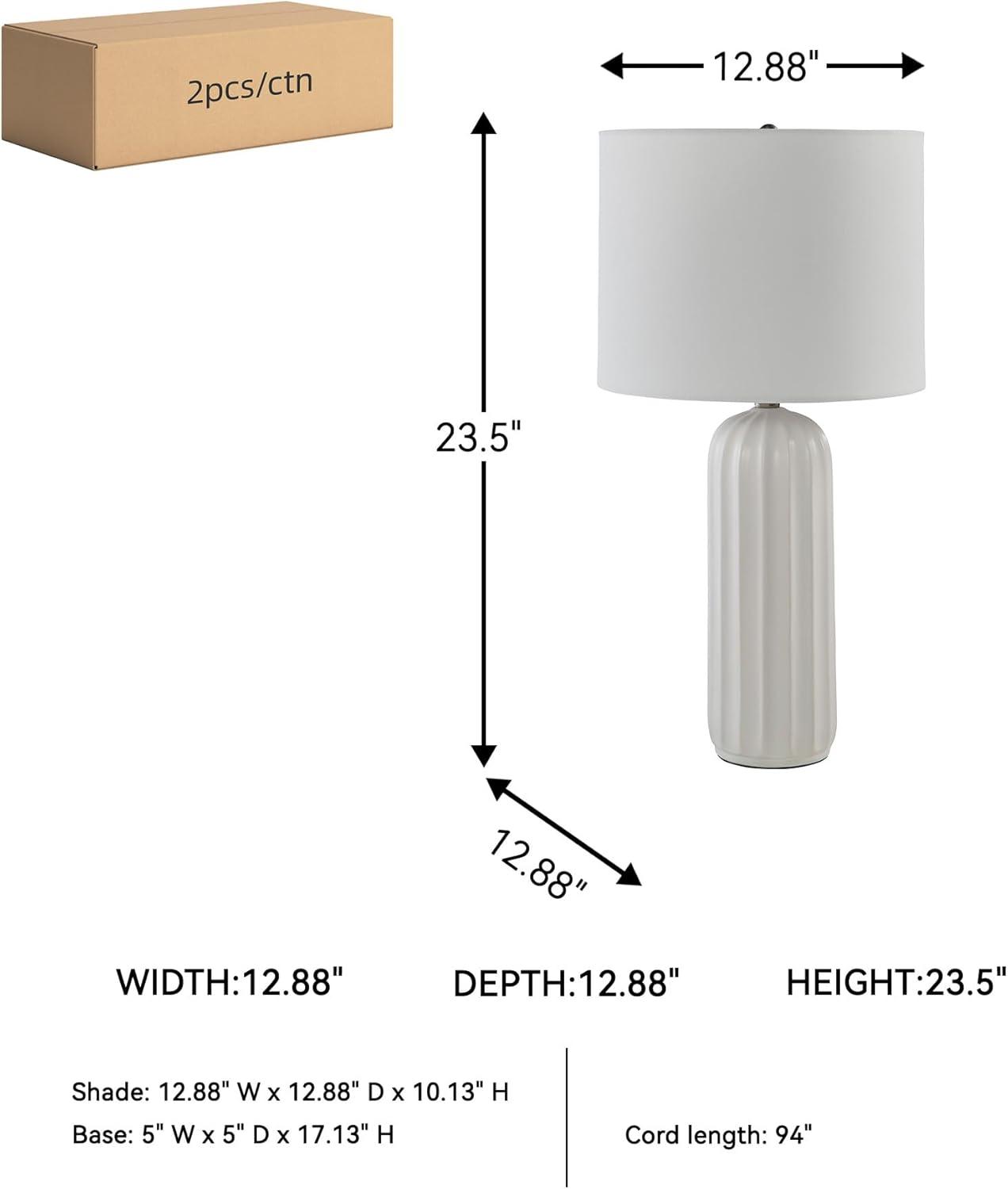 Signature Design by Ashley (Set of 2) Clarkland Table Lamps White: Contemporary Ceramic, Drum Shade, 3-Way Switch