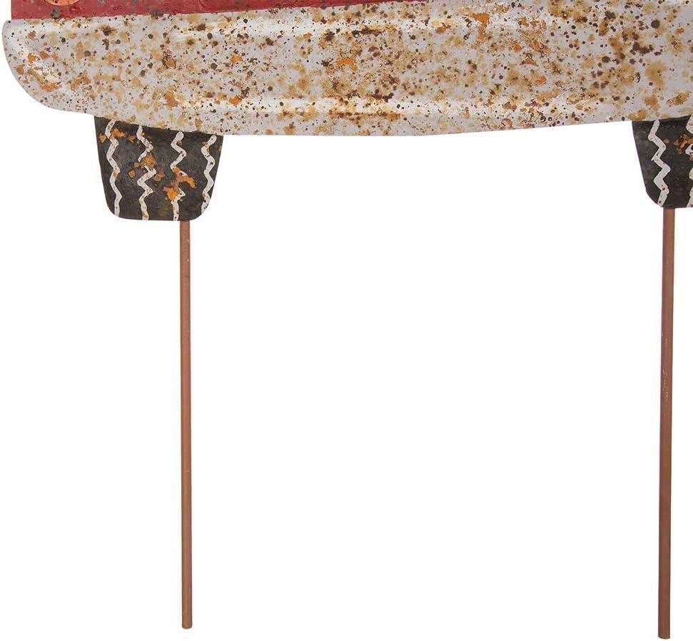 Glitzhome Rustic Metal Christmas Truck Yard Stake Lawn Garden Standing Sign Lawn Patio Wall Decor, Wood Truck