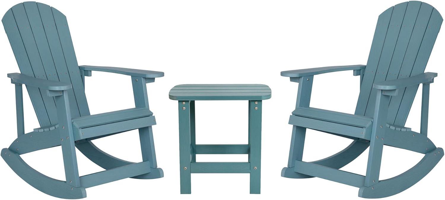 Sea Foam Blue 3-Piece Poly Resin Rocking Chair and Table Set