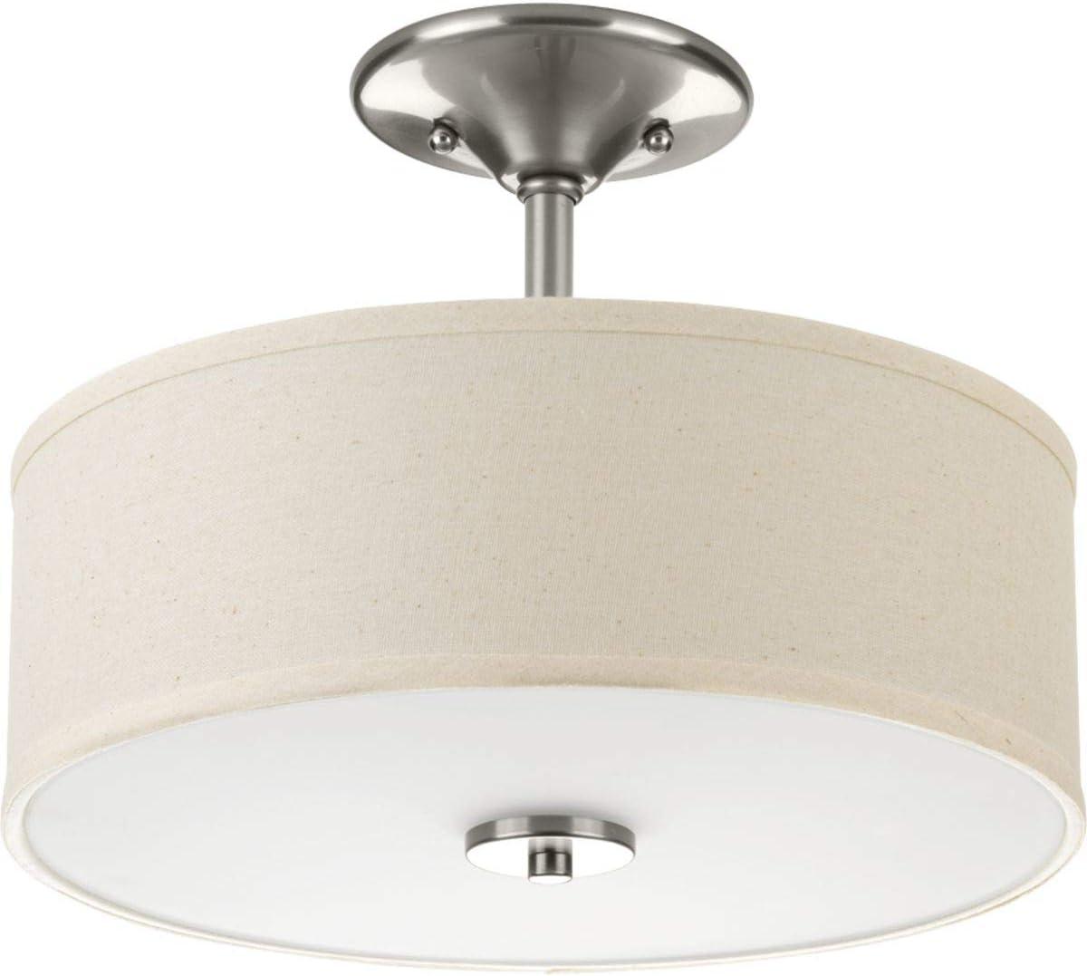 Progress Lighting Inspire 1-Light LED Semi-Flush Mount, Brushed Nickel, Linen Shade